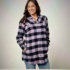 Joan Rivers Women’s  Cotton Flannel Plaid Tunic Dusty Purple Large